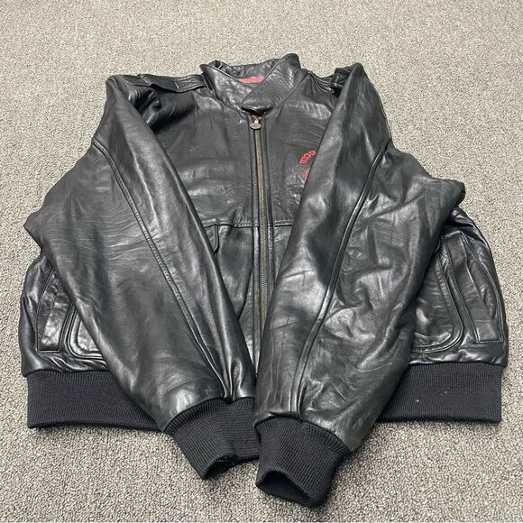 Vintage Tony Nowak Collection World Gym Black Leather Biker Jacket Fits Large XL - Picture 3 of 7